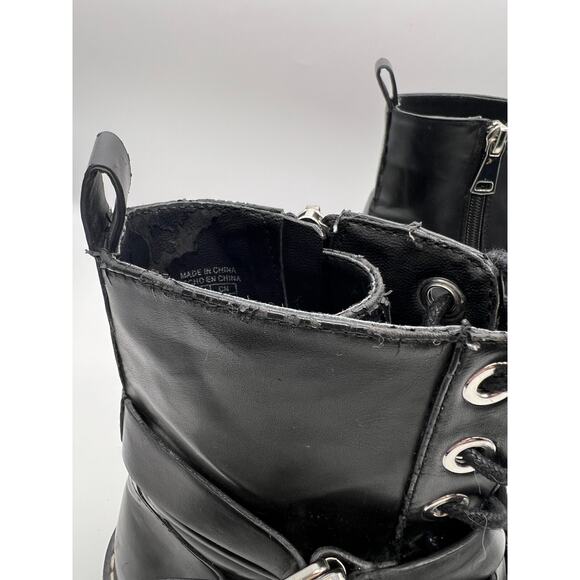Pull & Bear Black Combat Moto Boots Laces Buckles size 39 Ankle Boots - Fair - Picture 4 of 11